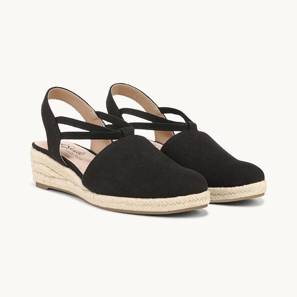 Life Stride Shoes - Black Espadrille Wedge Sandals